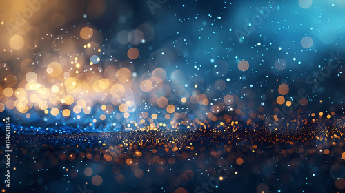 Abstract background of blue and gold bokeh lights photo