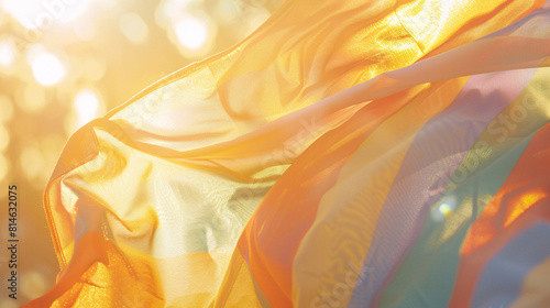 A close-up of a pride flag with a detailed ripple effect, giving the impression of movement and change photo