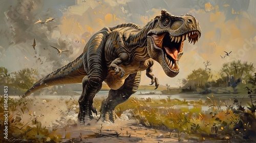 Dynamic T-Rex in action: A vivid portrayal of prehistoric life and power © Yusif