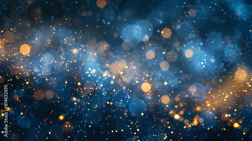 Abstract background of blue and gold bokeh lights