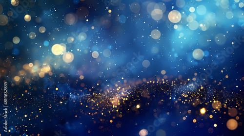 Abstract background of blue and gold bokeh lights photo