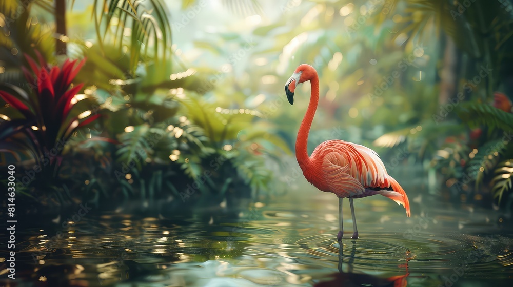 An inspiring shot showcasing a flamingo standing gracefully in the ...