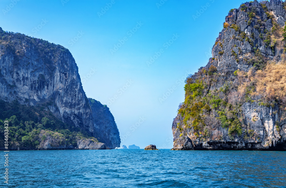 Rock formations in the Andaman Sea, Krabi Province, Thailand.