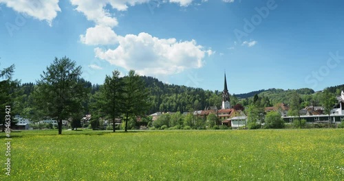 Blick vom Wiesental-weg auf die idyllische Schwarzwaldstadt Schönau und ihren Wiesentaler Dom 'Maria Himmelfahrt' im Stadtzentrum
 photo