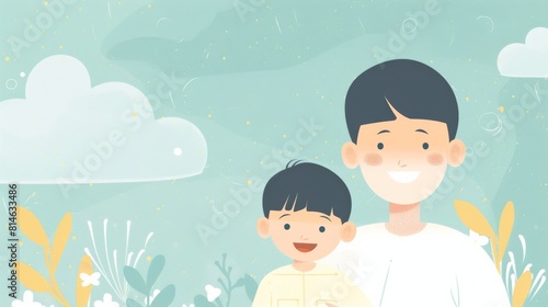 A father and son holding hands in a heartwarming cartoon