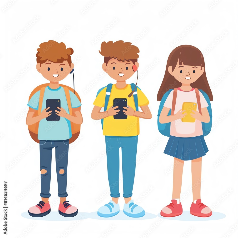 kids addicted with phone, full body, minimalist, clipart vector illustration design kids addicted with phone, full body, minimalist, clipart vector illustration design