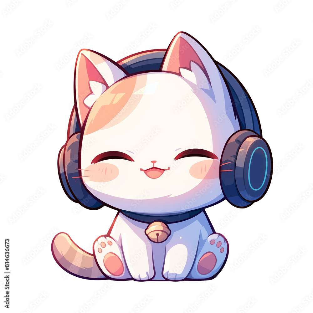 Cute smiling cat wearing headphones Cute smiling cat wearing headphones