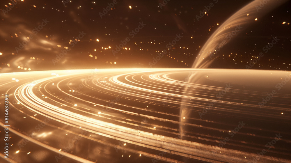 Obraz premium Space background, backdrop. Golden rings of a distant planet close up. Space fantasy