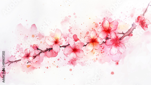 Watercolor  cherry blossom sakura on white background.