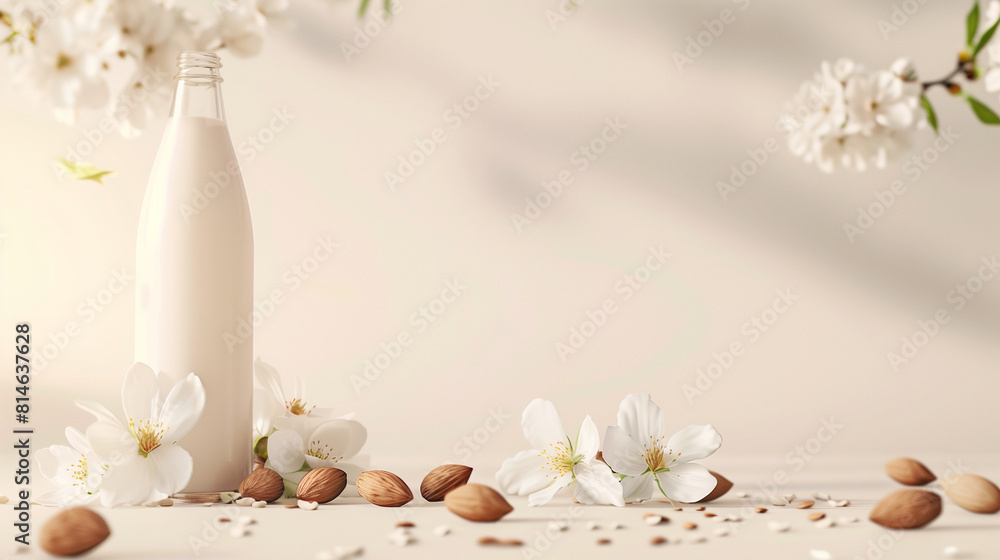 arton or glass bottle of almond milk arton or glass bottle of almond milk