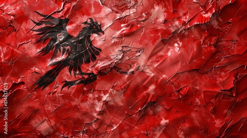 striking red flag adorned with a majestic black eagle, symbolizing strength, power, and freedom.