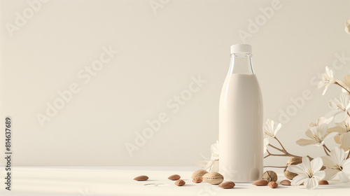 arton or glass bottle of almond milk photo