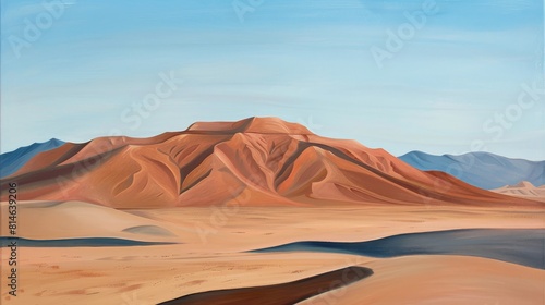 Expansive desert landscape under a vivid blue sky with fluffy clouds and distant mountains © Yusif