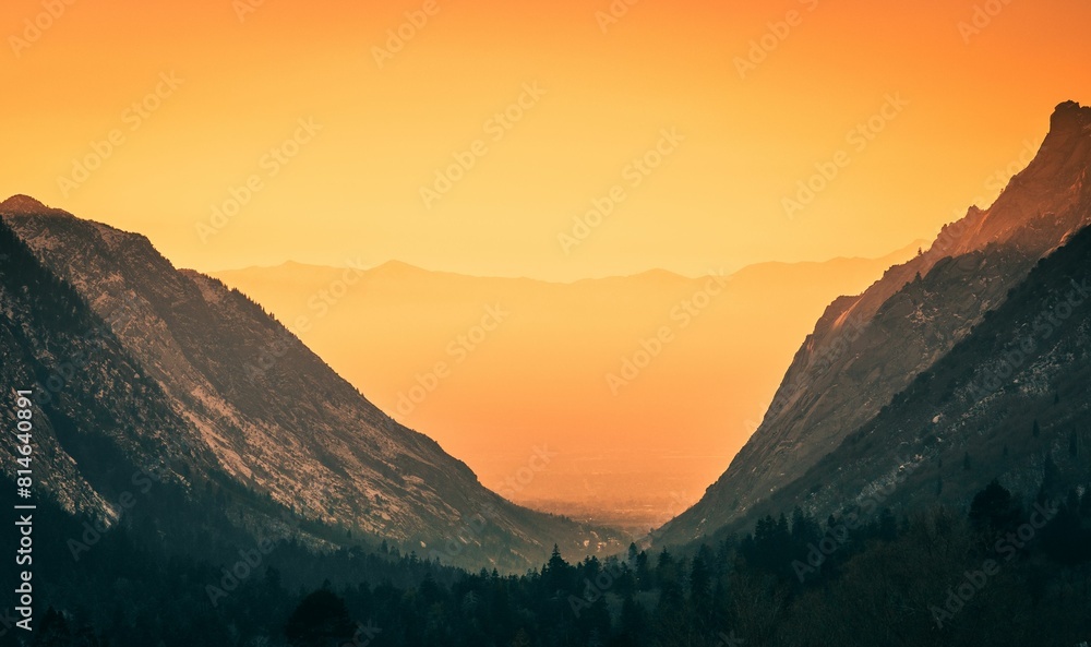 a scenic mountain overlooks the sun and horizon of a valley a scenic mountain overlooks the sun and horizon of a valley