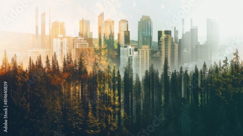 Cityscape and Nature Overlay Double Exposure Image