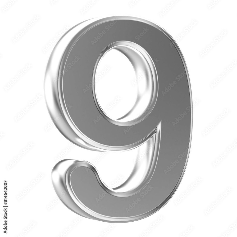 Number 9 . 3D render silver number Number 9 . 3D render silver number