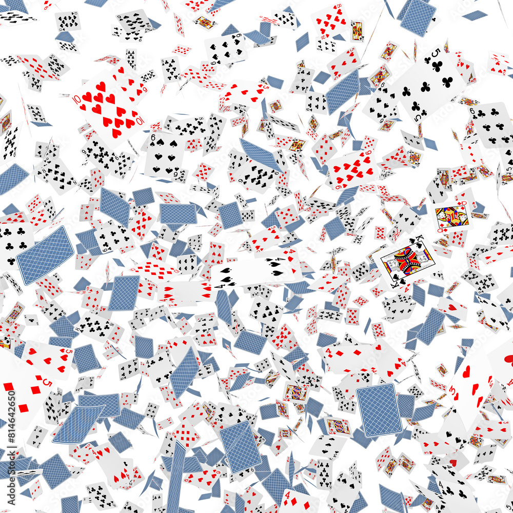 Flying playing cards on transparent background, abstract chaos of ...