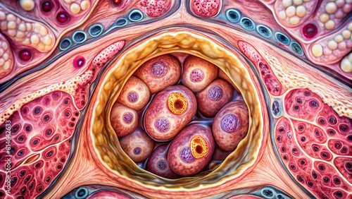 Magnified view of esophageal glands secreting mucus  photo