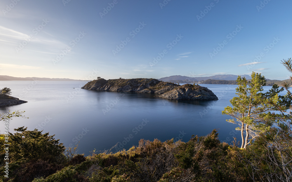 A phenomenal view of the fjords, bay and islands on a sunny day in Norway Stord and the surrounding area