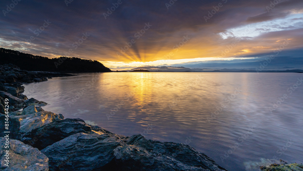 Phenomenal sunrise over the Norwegian fjords in Stord