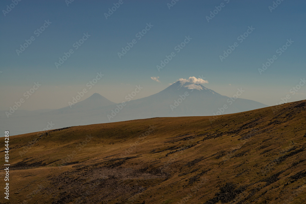 Big and little Ararat mountain during dramatic sunrise, symbol of Armenia.Beautiful mountain Ararat Armenia