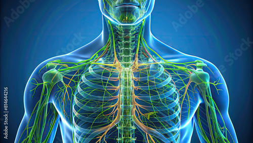 Detailed view of lymphatic system components, including vessels and nodes photo