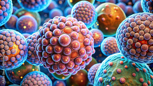 Close-up shot of hepatocytes engaged in bile production photo
