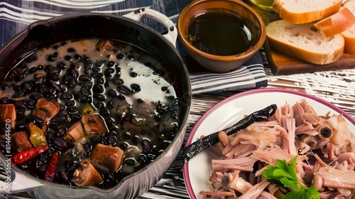 Feijoada, a hearty stew of black beans and various cuts of pork