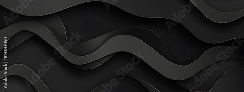 Black abstract background banner with waves and lines 