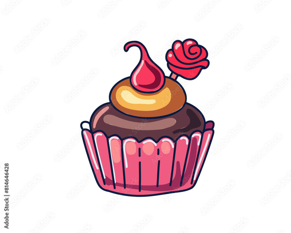 Chocolate cupcake on white background, flat vector illustration Chocolate cupcake on white background, flat vector illustration