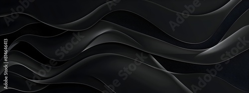 Black banner background with waves and wavy lines 