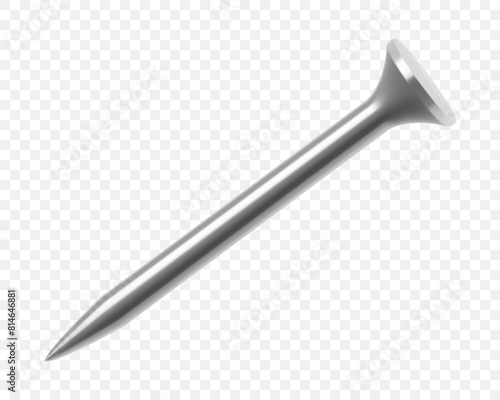 Realistic metallic nail isolated on white background. Isometric 3d vector illustration. Industrial equipment or tool for joining, fixing or repairing