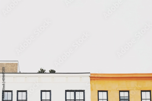 Urban minimalism: simplistic building façades against a clear sky