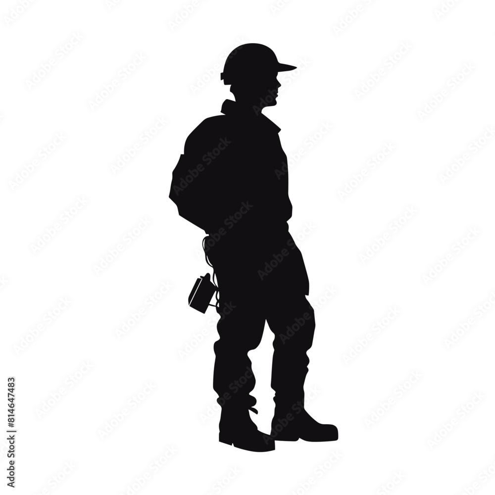 Silhouette of Worker with Helmet and Tools Silhouette of Worker with Helmet and Tools