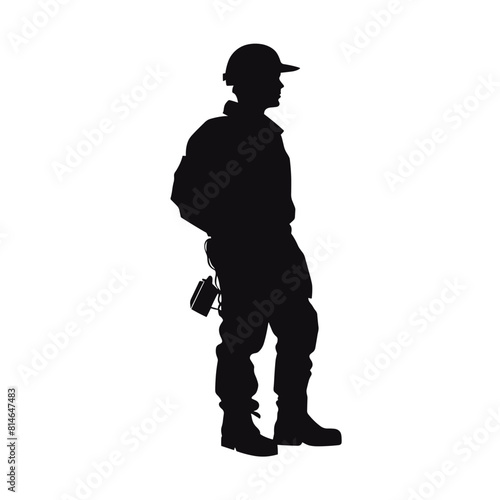 Silhouette of Worker with Helmet and Tools
