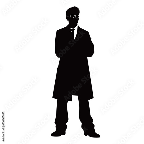 Frontal Silhouette of a Stylish Man in Long Coat and Glasses