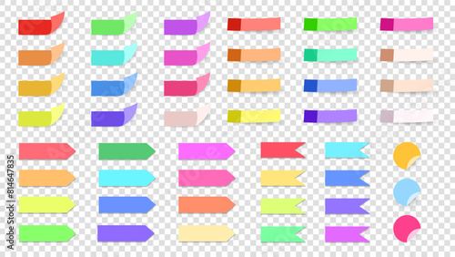 Set of colorful realistic sticky note paper, isolated on a transparent background , illustration Vector EPS 10