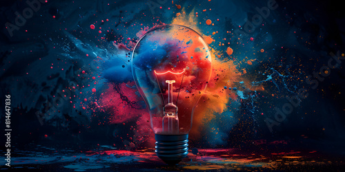 Dive into creative inspiration with a colorful liquid paint lightbulb against a dark backdrop light bulb eureka moment with Impactful and inspiring artistic colourful explosion