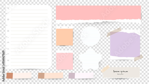 Paper and  notes, stickers, sticky sheets and tape Vector Set isolated on a transparent background , illustration Vector EPS 10