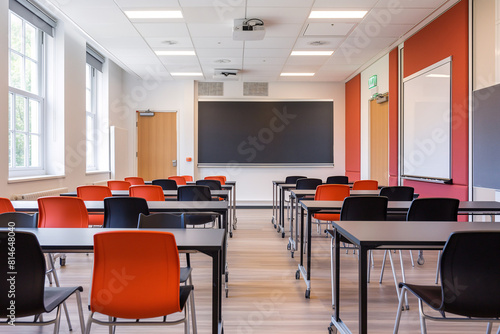 Modern classroom interior with bright colors