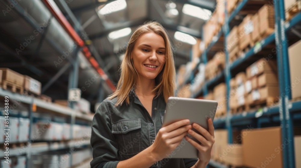 Woman with Tablet in Warehouse