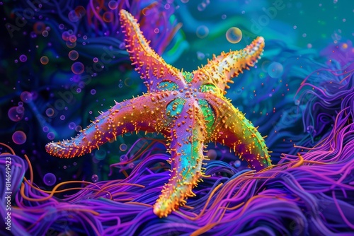 whimsical underwater starfish portrait in vibrant neon colors digital illustration