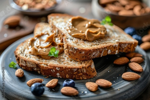 wholesome whole grain toast with creamy almond butter healthy breakfast still life