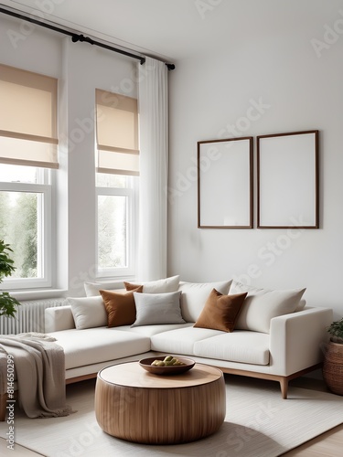 Mockup poster frame in Scandinavian living room interior background  home interior mockup  frame mockup