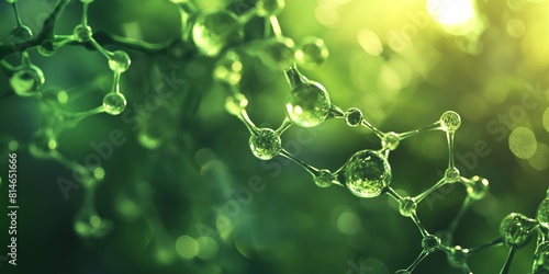 Green translucent molecular structure on a green background