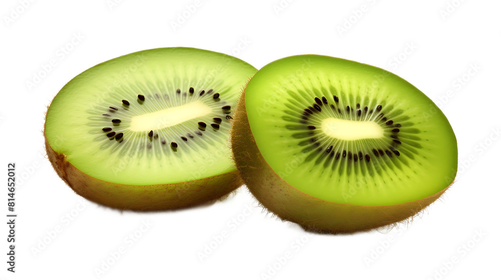 Fototapeta premium A kiwi sliced in half with a transparent background.