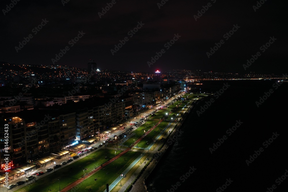 Night aerial view of Izmir, a seaside city in Turkey Night aerial view of Izmir, a seaside city in Turkey