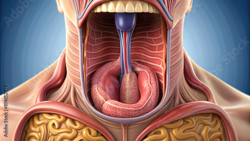Detailed view of the esophageal sphincter opening to allow food passage  photo