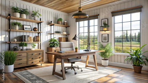 Farmhouse interior design style house office with desk