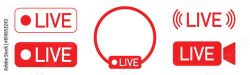 Live streaming red icon set. live broadcasting buttons and symbols. online stream icons. live stream logo. vector illustration transparent background.